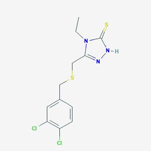 molecular formula C12H13Cl2N3S2 B305287 5-{[(3,4-dichlorobenzyl)sulfanyl]methyl}-4-ethyl-4H-1,2,4-triazol-3-yl hydrosulfide 