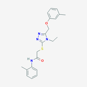 molecular formula C21H24N4O2S B305297 2-({4-ethyl-5-[(3-methylphenoxy)methyl]-4H-1,2,4-triazol-3-yl}sulfanyl)-N-(2-methylphenyl)acetamide 