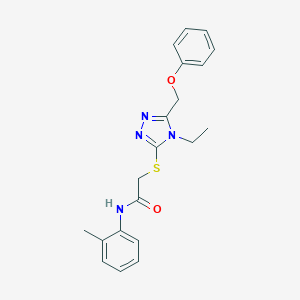 molecular formula C20H22N4O2S B305298 2-{[4-ethyl-5-(phenoxymethyl)-4H-1,2,4-triazol-3-yl]sulfanyl}-N-(2-methylphenyl)acetamide 