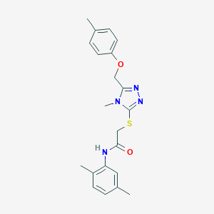 molecular formula C21H24N4O2S B305300 N-(2,5-dimethylphenyl)-2-({4-methyl-5-[(4-methylphenoxy)methyl]-4H-1,2,4-triazol-3-yl}sulfanyl)acetamide 