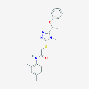 molecular formula C21H24N4O2S B305301 N-(2,4-dimethylphenyl)-2-{[4-methyl-5-(1-phenoxyethyl)-4H-1,2,4-triazol-3-yl]sulfanyl}acetamide 