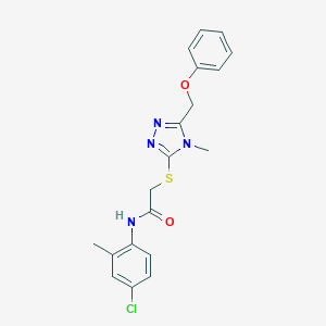 molecular formula C19H19ClN4O2S B305306 N-(4-chloro-2-methylphenyl)-2-{[4-methyl-5-(phenoxymethyl)-4H-1,2,4-triazol-3-yl]sulfanyl}acetamide 