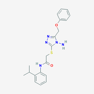 molecular formula C20H23N5O2S B305312 2-{[4-amino-5-(phenoxymethyl)-4H-1,2,4-triazol-3-yl]sulfanyl}-N-[2-(propan-2-yl)phenyl]acetamide 