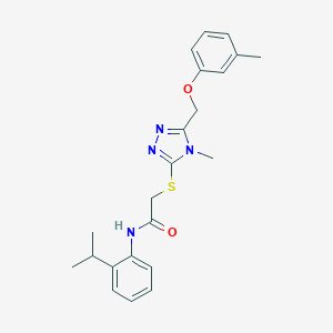 molecular formula C22H26N4O2S B305313 2-({4-methyl-5-[(3-methylphenoxy)methyl]-4H-1,2,4-triazol-3-yl}sulfanyl)-N-[2-(propan-2-yl)phenyl]acetamide 