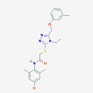 molecular formula C22H25BrN4O2S B305315 N-(4-bromo-2,6-dimethylphenyl)-2-({4-ethyl-5-[(3-methylphenoxy)methyl]-4H-1,2,4-triazol-3-yl}sulfanyl)acetamide 