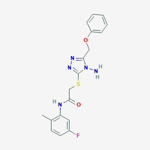 molecular formula C18H18FN5O2S B305319 2-{[4-amino-5-(phenoxymethyl)-4H-1,2,4-triazol-3-yl]sulfanyl}-N-(5-fluoro-2-methylphenyl)acetamide 