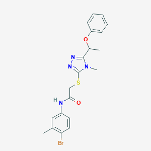 molecular formula C20H21BrN4O2S B305322 N-(4-bromo-3-methylphenyl)-2-{[4-methyl-5-(1-phenoxyethyl)-4H-1,2,4-triazol-3-yl]sulfanyl}acetamide 