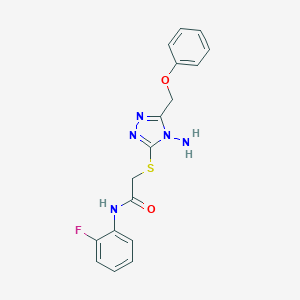 molecular formula C17H16FN5O2S B305323 2-{[4-amino-5-(phenoxymethyl)-4H-1,2,4-triazol-3-yl]sulfanyl}-N-(2-fluorophenyl)acetamide 