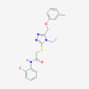 molecular formula C20H21FN4O2S B305325 2-({4-ethyl-5-[(3-methylphenoxy)methyl]-4H-1,2,4-triazol-3-yl}thio)-N-(2-fluorophenyl)acetamide 