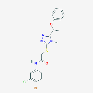 molecular formula C19H18BrClN4O2S B305328 N-(4-bromo-3-chlorophenyl)-2-{[4-methyl-5-(1-phenoxyethyl)-4H-1,2,4-triazol-3-yl]sulfanyl}acetamide 