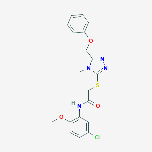 molecular formula C19H19ClN4O3S B305329 N-(5-Chloro-2-methoxy-phenyl)-2-(4-methyl-5-phenoxymethyl-4H-[1,2,4]triazol-3-ylsulfanyl)-acetamide 