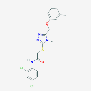 molecular formula C19H18Cl2N4O2S B305330 N-(2,4-dichlorophenyl)-2-({4-methyl-5-[(3-methylphenoxy)methyl]-4H-1,2,4-triazol-3-yl}sulfanyl)acetamide 