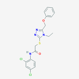 molecular formula C19H18Cl2N4O2S B305332 N-(2,4-dichlorophenyl)-2-{[4-ethyl-5-(phenoxymethyl)-4H-1,2,4-triazol-3-yl]sulfanyl}acetamide 