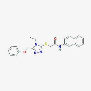 molecular formula C23H22N4O2S B305337 2-{[4-ethyl-5-(phenoxymethyl)-4H-1,2,4-triazol-3-yl]sulfanyl}-N-(naphthalen-2-yl)acetamide 