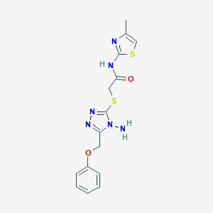 molecular formula C15H16N6O2S2 B305340 2-{[4-amino-5-(phenoxymethyl)-4H-1,2,4-triazol-3-yl]sulfanyl}-N-(4-methyl-1,3-thiazol-2-yl)acetamide 