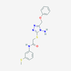 molecular formula C18H19N5O2S2 B305342 2-{[4-amino-5-(phenoxymethyl)-4H-1,2,4-triazol-3-yl]sulfanyl}-N-[3-(methylsulfanyl)phenyl]acetamide 