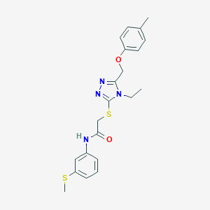 molecular formula C21H24N4O2S2 B305344 2-({4-ethyl-5-[(4-methylphenoxy)methyl]-4H-1,2,4-triazol-3-yl}sulfanyl)-N-[3-(methylsulfanyl)phenyl]acetamide 