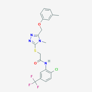molecular formula C20H18ClF3N4O2S B305345 N-[2-chloro-5-(trifluoromethyl)phenyl]-2-({4-methyl-5-[(3-methylphenoxy)methyl]-4H-1,2,4-triazol-3-yl}sulfanyl)acetamide 