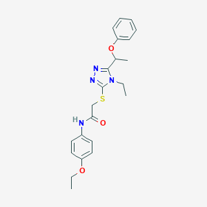 molecular formula C22H26N4O3S B305346 N-(4-ethoxyphenyl)-2-{[4-ethyl-5-(1-phenoxyethyl)-4H-1,2,4-triazol-3-yl]sulfanyl}acetamide 