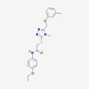 molecular formula C21H24N4O3S B305347 N-(4-ethoxyphenyl)-2-({4-methyl-5-[(3-methylphenoxy)methyl]-4H-1,2,4-triazol-3-yl}sulfanyl)acetamide 