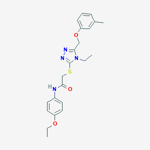molecular formula C22H26N4O3S B305348 N-(4-ethoxyphenyl)-2-({4-ethyl-5-[(3-methylphenoxy)methyl]-4H-1,2,4-triazol-3-yl}sulfanyl)acetamide 