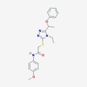 molecular formula C21H24N4O3S B305349 2-{[4-ethyl-5-(1-phenoxyethyl)-4H-1,2,4-triazol-3-yl]sulfanyl}-N-(4-methoxyphenyl)acetamide 