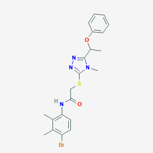 molecular formula C21H23BrN4O2S B305351 N-(4-bromo-2,3-dimethylphenyl)-2-{[4-methyl-5-(1-phenoxyethyl)-4H-1,2,4-triazol-3-yl]sulfanyl}acetamide 