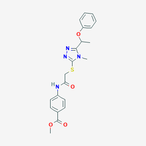 molecular formula C21H22N4O4S B305352 methyl 4-[({[4-methyl-5-(1-phenoxyethyl)-4H-1,2,4-triazol-3-yl]sulfanyl}acetyl)amino]benzoate 
