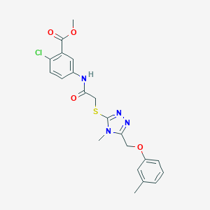 molecular formula C21H21ClN4O4S B305355 methyl 2-chloro-5-{[({4-methyl-5-[(3-methylphenoxy)methyl]-4H-1,2,4-triazol-3-yl}sulfanyl)acetyl]amino}benzoate 