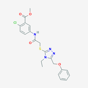molecular formula C21H21ClN4O4S B305357 methyl 2-chloro-5-[({[4-ethyl-5-(phenoxymethyl)-4H-1,2,4-triazol-3-yl]sulfanyl}acetyl)amino]benzoate 
