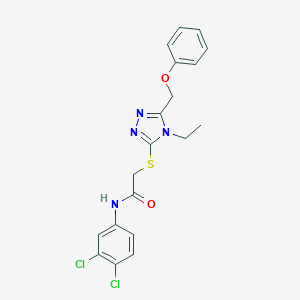 molecular formula C19H18Cl2N4O2S B305359 N-(3,4-dichlorophenyl)-2-{[4-ethyl-5-(phenoxymethyl)-4H-1,2,4-triazol-3-yl]sulfanyl}acetamide 