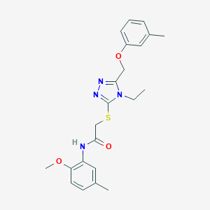 molecular formula C22H26N4O3S B305362 2-({4-ethyl-5-[(3-methylphenoxy)methyl]-4H-1,2,4-triazol-3-yl}thio)-N-(2-methoxy-5-methylphenyl)acetamide 