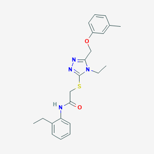molecular formula C22H26N4O2S B305364 2-({4-ethyl-5-[(3-methylphenoxy)methyl]-4H-1,2,4-triazol-3-yl}sulfanyl)-N-(2-ethylphenyl)acetamide 