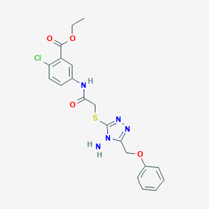 molecular formula C20H20ClN5O4S B305372 ethyl5-[({[4-amino-5-(phenoxymethyl)-4H-1,2,4-triazol-3-yl]thio}acetyl)amino]-2-chlorobenzoate 