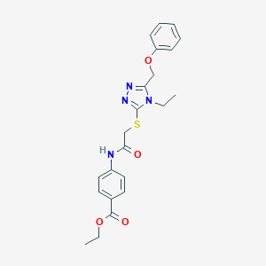 molecular formula C22H24N4O4S B305373 ethyl 4-[({[4-ethyl-5-(phenoxymethyl)-4H-1,2,4-triazol-3-yl]sulfanyl}acetyl)amino]benzoate 