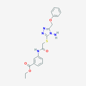 molecular formula C20H21N5O4S B305374 ethyl3-[({[4-amino-5-(phenoxymethyl)-4H-1,2,4-triazol-3-yl]thio}acetyl)amino]benzoate 