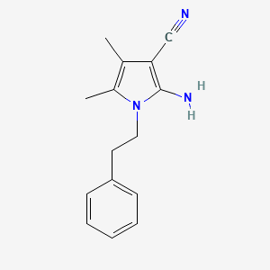 molecular formula C15H17N3 B3053747 1H-Pyrrole-3-carbonitrile, 2-amino-4,5-dimethyl-1-(2-phenylethyl)- CAS No. 55817-73-7