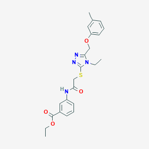 molecular formula C23H26N4O4S B305375 ethyl 3-{[({4-ethyl-5-[(3-methylphenoxy)methyl]-4H-1,2,4-triazol-3-yl}sulfanyl)acetyl]amino}benzoate 
