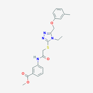 molecular formula C22H24N4O4S B305377 methyl 3-{[({4-ethyl-5-[(3-methylphenoxy)methyl]-4H-1,2,4-triazol-3-yl}sulfanyl)acetyl]amino}benzoate 