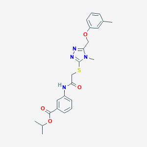 molecular formula C23H26N4O4S B305380 propan-2-yl 3-{[({4-methyl-5-[(3-methylphenoxy)methyl]-4H-1,2,4-triazol-3-yl}sulfanyl)acetyl]amino}benzoate 