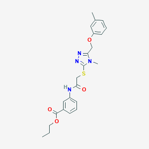 molecular formula C23H26N4O4S B305381 propyl 3-{[({4-methyl-5-[(3-methylphenoxy)methyl]-4H-1,2,4-triazol-3-yl}sulfanyl)acetyl]amino}benzoate 