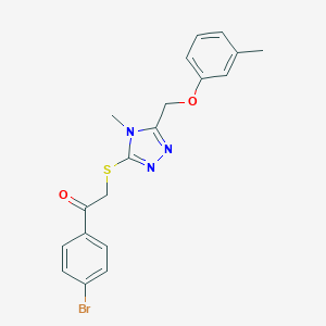 molecular formula C19H18BrN3O2S B305384 1-(4-bromophenyl)-2-({4-methyl-5-[(3-methylphenoxy)methyl]-4H-1,2,4-triazol-3-yl}sulfanyl)ethanone 