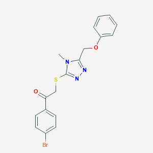 molecular formula C18H16BrN3O2S B305385 1-(4-bromophenyl)-2-{[4-methyl-5-(phenoxymethyl)-4H-1,2,4-triazol-3-yl]sulfanyl}ethanone 
