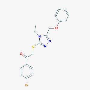 molecular formula C19H18BrN3O2S B305386 1-(4-bromophenyl)-2-{[4-ethyl-5-(phenoxymethyl)-4H-1,2,4-triazol-3-yl]sulfanyl}ethanone 