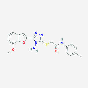 molecular formula C20H19N5O3S B305387 2-{[4-amino-5-(7-methoxy-1-benzofuran-2-yl)-4H-1,2,4-triazol-3-yl]sulfanyl}-N-(4-methylphenyl)acetamide 