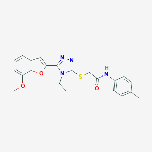 molecular formula C22H22N4O3S B305388 2-{[4-ethyl-5-(7-methoxy-1-benzofuran-2-yl)-4H-1,2,4-triazol-3-yl]sulfanyl}-N-(4-methylphenyl)acetamide 