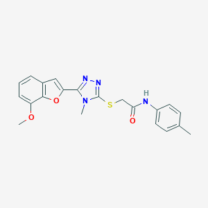molecular formula C21H20N4O3S B305389 2-{[5-(7-methoxy-1-benzofuran-2-yl)-4-methyl-4H-1,2,4-triazol-3-yl]sulfanyl}-N-(4-methylphenyl)acetamide 