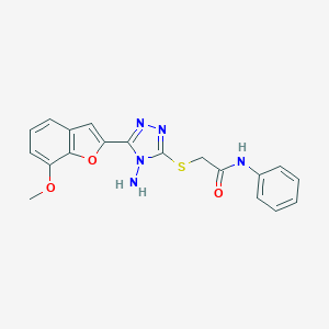 molecular formula C19H17N5O3S B305392 2-{[4-amino-5-(7-methoxy-1-benzofuran-2-yl)-4H-1,2,4-triazol-3-yl]sulfanyl}-N-phenylacetamide 