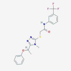 molecular formula C20H19F3N4O2S B305395 2-{[4-methyl-5-(1-phenoxyethyl)-4H-1,2,4-triazol-3-yl]sulfanyl}-N-[3-(trifluoromethyl)phenyl]acetamide 