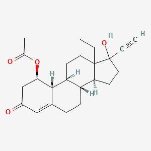 molecular formula C23H30O4 B3053954 (1r,8r,9s,10r,14s)-13-Ethyl-17-ethynyl-17-hydroxy-3-oxo-2,3,6,7,8,9,10,11,12,13,14,15,16,17-tetradecahydro-1h-cyclopenta[a]phenanthren-1-yl acetate(non-preferred name) CAS No. 57155-57-4